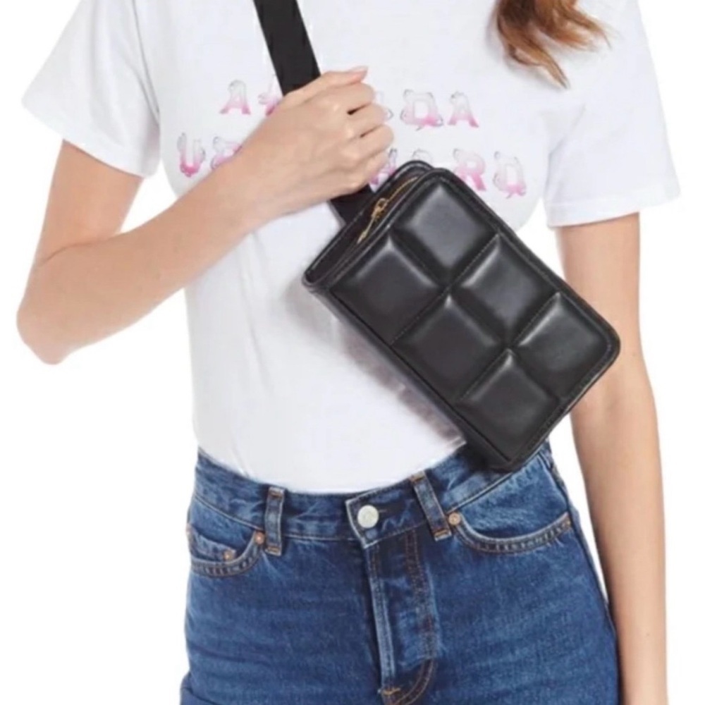 Amanda Uprichard Quilted Black Vegan Leather Belt Bag Fanny Pack 8x5, New